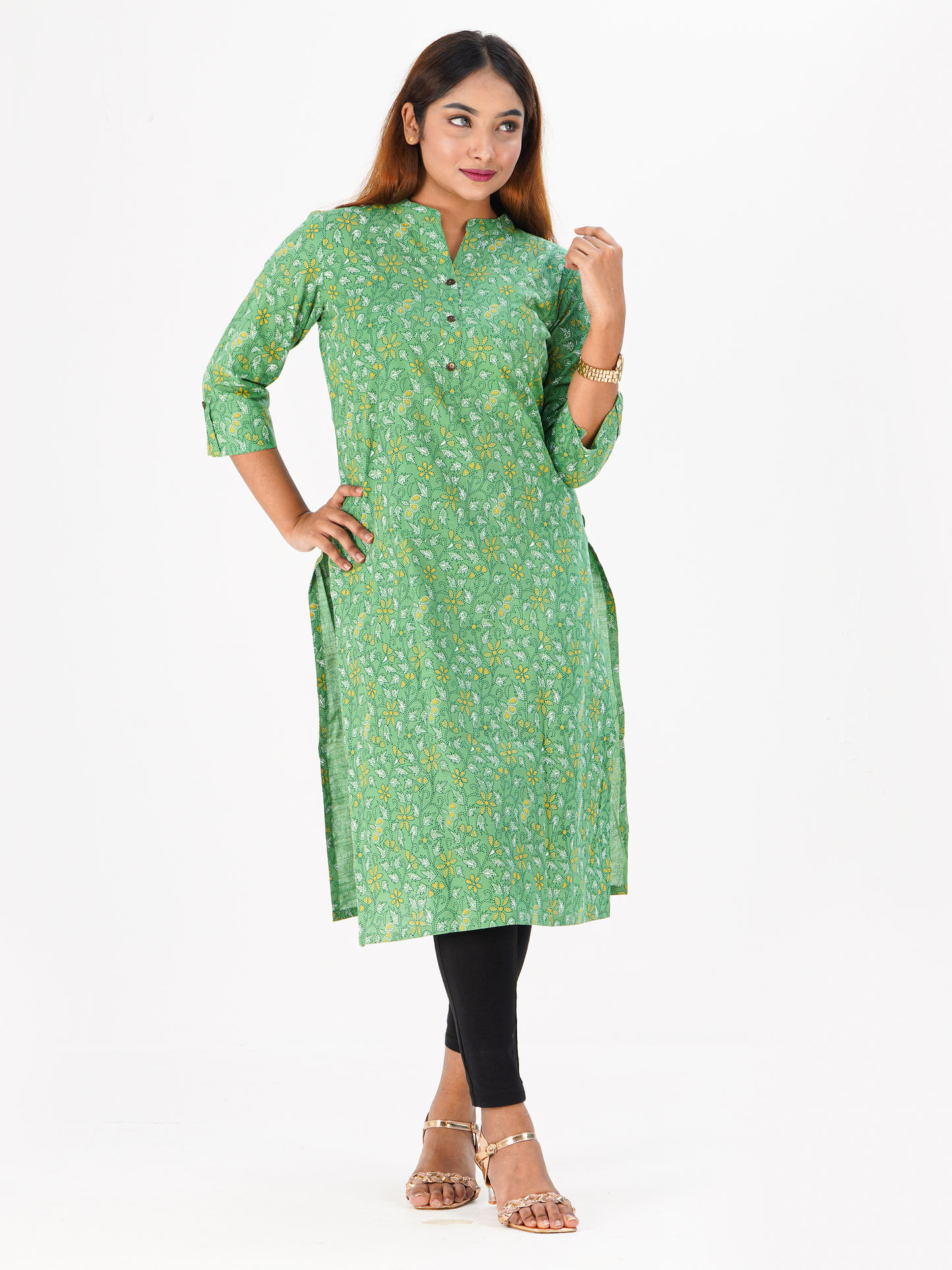 Ladies Kurty Green Nokshi